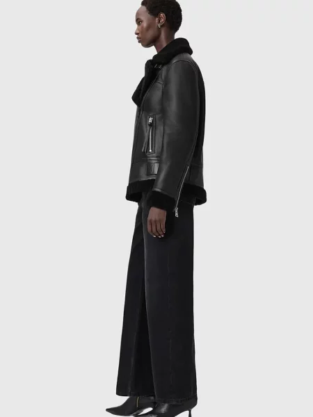 Шкіряне пальто Allsaints чорне