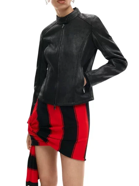 Kurtka skórzana Desigual czarna