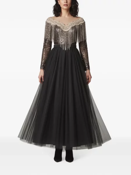 Platėjantys maxi suknele Elisabetta Franchi su blizgučiais juoda