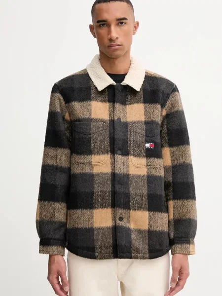 Tommy Jeans geacă cu aspect de cămașă de tranziție oversize negru