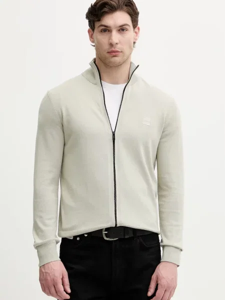 BOSS Orange sweter rozpinany z bawełną Kanozip_S zielony