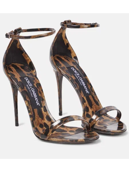 Sandale Dolce&gabbana din piele cu imagine cu model leopard maro