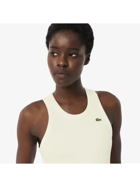 Lacoste T-Shirt Bez Rękawów Slim Fit Kremowy biały
