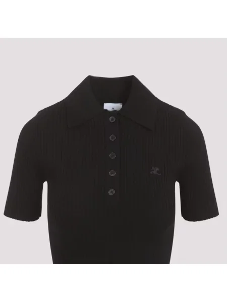 Koszulka polo Courreges pikowana czarna