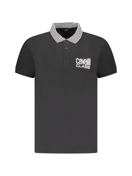 Gulerat tricou polo Cavalli Class cu broderie cu dungi negru