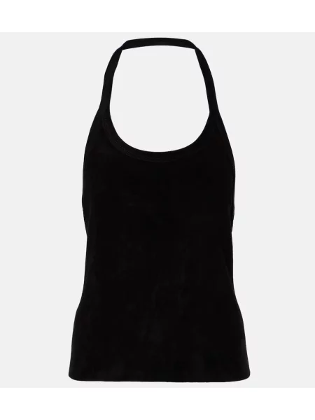 Top Stouls din piele de căprioară cu gât halter negru