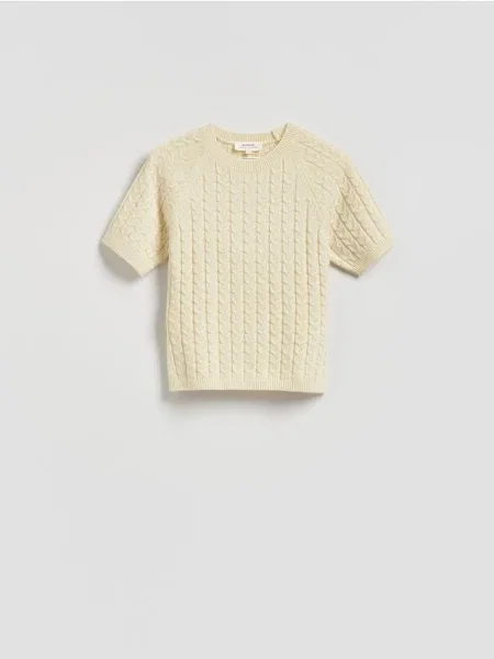 Reserved Vlnený sveter s prímesou kašmíru krémová