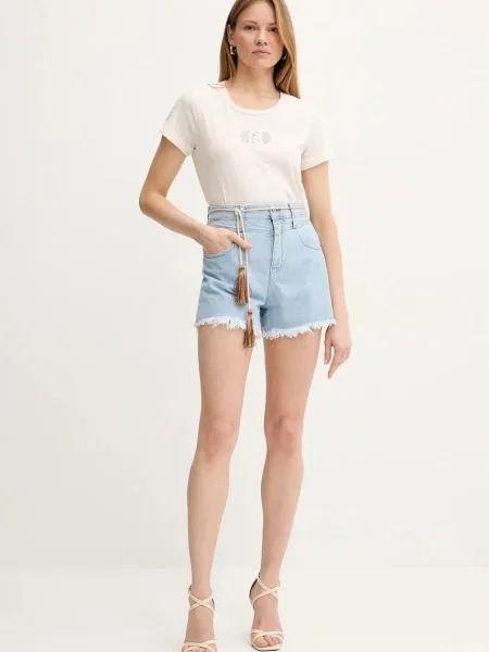 Liu Jo szorty jeansowe gładkie high waist niebieski