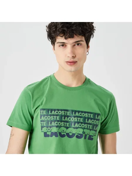 Lacoste T-Shirt Z Okrągłym Dekoltem Z Nadrukiem Slim Fit zielony