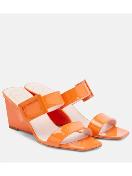 Usnjene lakirane mules Roger Vivier s polno peto oranžna