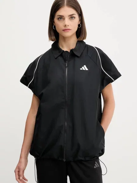 Adidas koszula Stadium czarny relaxed z kołnierzykiem klasycznym biała