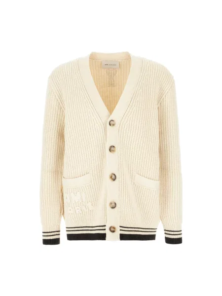 Dzianinowy kardigan Ami Paris z autografem beżowy