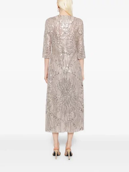 Haftowana sukienka midi Elie Saab do kolan garniturowa szara