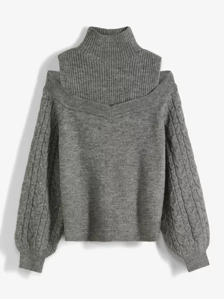 Sweter cold-shoulder szary