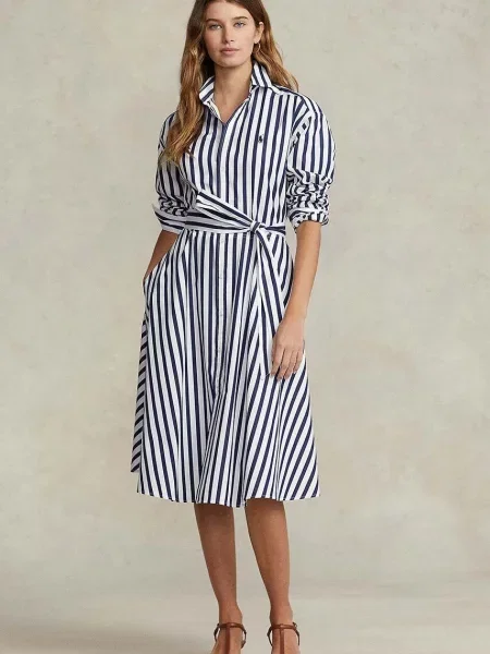 Haljina Polo Ralph Lauren tamno mini širi se prema dolje plava