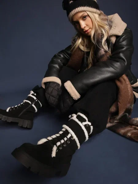Botine Workery pe Talpă Groasă cu Blană Valiro negre
