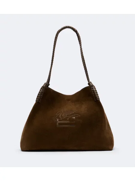Geantă shopper Etro din piele de căprioară verde