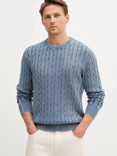 Пуловер Tommy Hilfiger мъжки от лека материя синьо