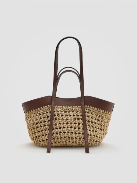Reserved Pletená shopper taška hnedá