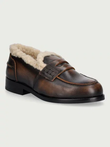 Posa loafers slip-on pentru femei din piele Penny Fur Loafer maro