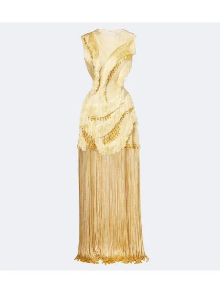 Rochie Xu Zhi cu franjuri cu spatele deschis galben