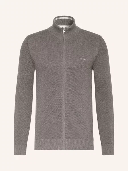 Kurtka z dzianiny z wyhaftowanym logo model ‘PIQUE’ Gant brązowa