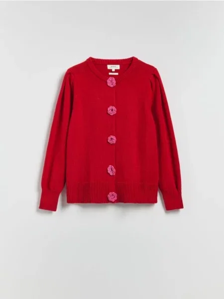 Reserved Кардиган з трояндою пастельний рожевий