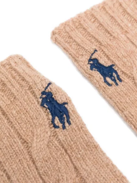 Mănuși Polo Ralph Lauren cu broderie tricotate în carouri albastru