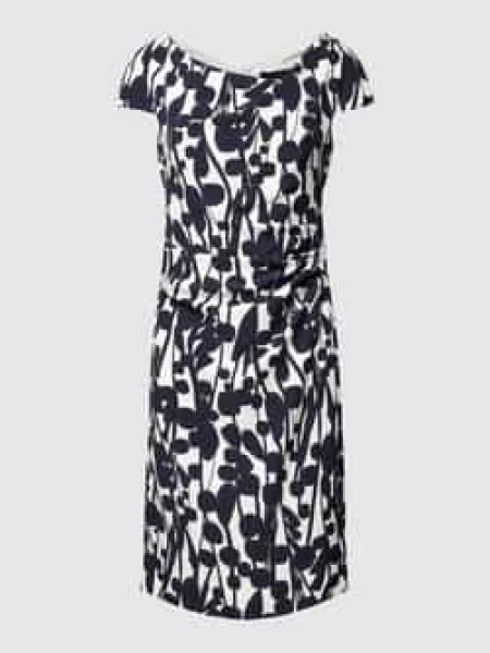 Wielobarwność sukienka koktajlowa Vera Mont do kolan z krótkim rękawem granatowa