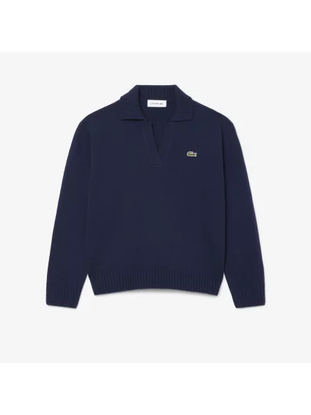 Lacoste Kaszmirowy Sweter Z Kołnierzykiem Polo 3D granatowa