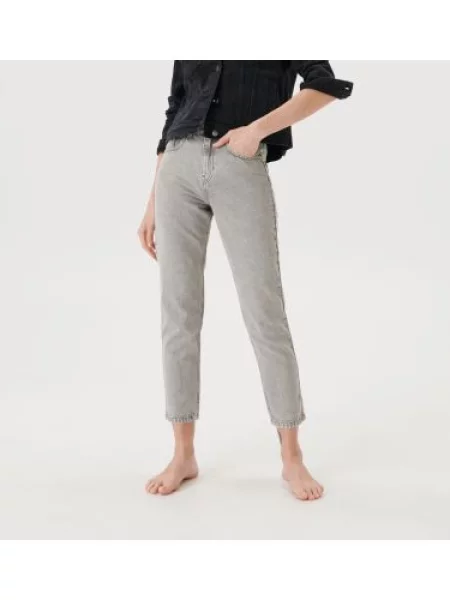 Sinsay Džíny mom high waist Světle šedá