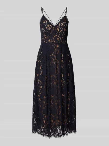 Koktajlowa sukienka do kolan z koronką i cienkimi ramiączkami Jake*s Cocktail granatowa