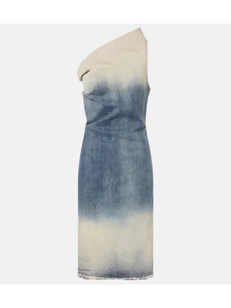 Sukienka jeansowa Rick Owens do kolan na jednym ramieniu garniturowa niebieska