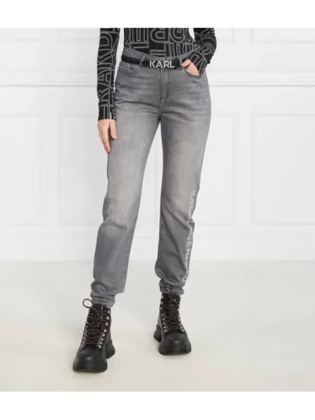 Karl Lagerfeld Blugi rhinestone logo jeans | Straight fit gri