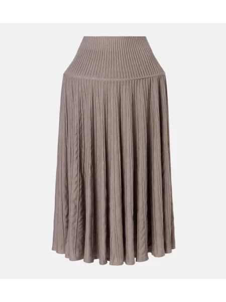 Fusta plisata Alaïa de lână plisată până la genunchi bej