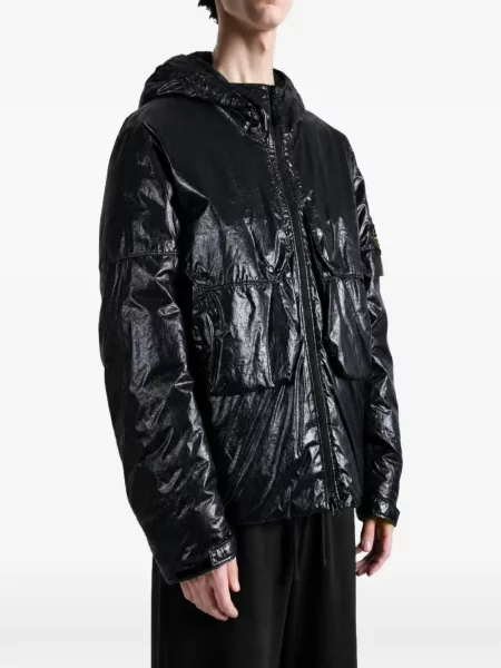 Пухено яке Stone Island с качулка камъни черно