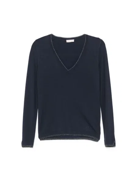 Dzianinowy sweter Liu Jo z dekoltem w serek niebieski