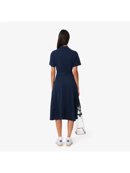Lacoste Sukienka Z Kołnierzykiem Polo Z Krótkim Rękawem Flare Fit granatowa