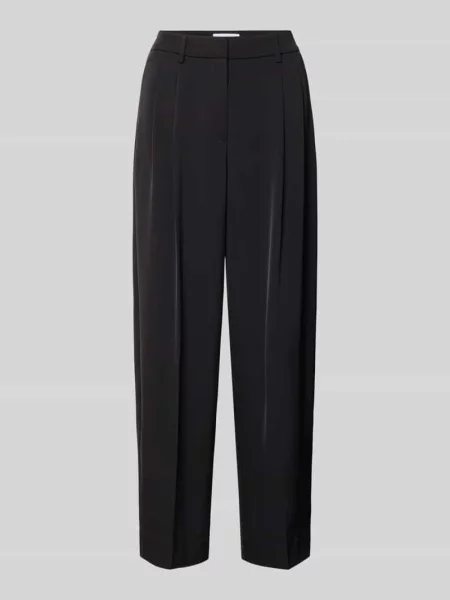 Spodnie o kroju tapered fit z zakładkami w pasie Comma czarne