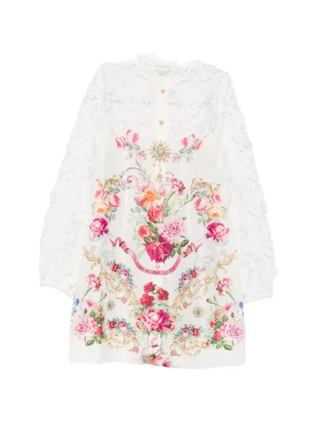 Rochie mini Camilla cu model floral cu imagine din dantelă alb
