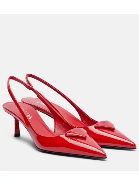 Pantofi cu toc Prada din piele de lac slingback roșu