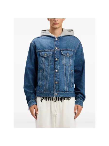 Kurtka jeansowa Palm Angels z kapturem z logo niebieska