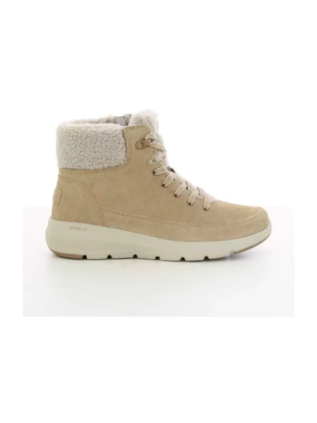 Botki Skechers ze sztucznego futra beżowe