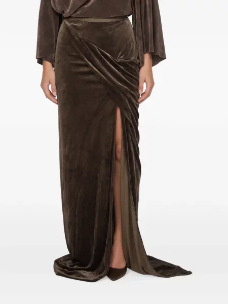 Fusta maxi Rick Owens Lilies de catifea drapată maro