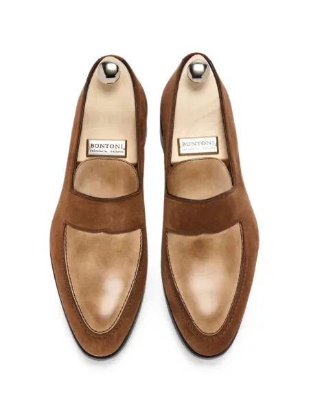 Pantofi loafer Bontoni din piele de căprioară maro