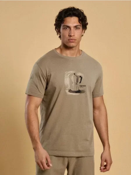 Sinsay koszulka z napisem Espresso zielony