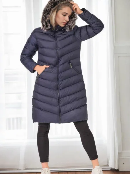 Futro Dewberry z kapturem granatowe