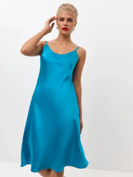 Serena Silueta Šaty Below the knee satin slip dress Grace' tyrkysová