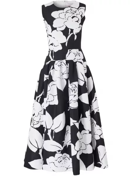 Rochie midi Carolina Herrera cu model floral cu imagine negru