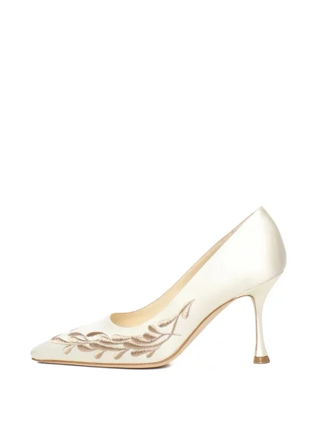 Pantofi cu toc Manolo Blahnik cu broderie cu model paisley alb